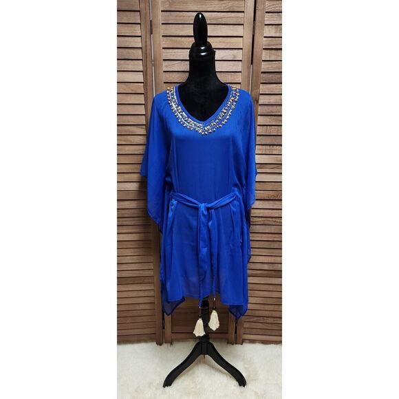 Ananda Adjustable Royal Blue Kaftan Dress One-Size Boho Swimsuit Beach Cover-Up - Picture 1 of 7